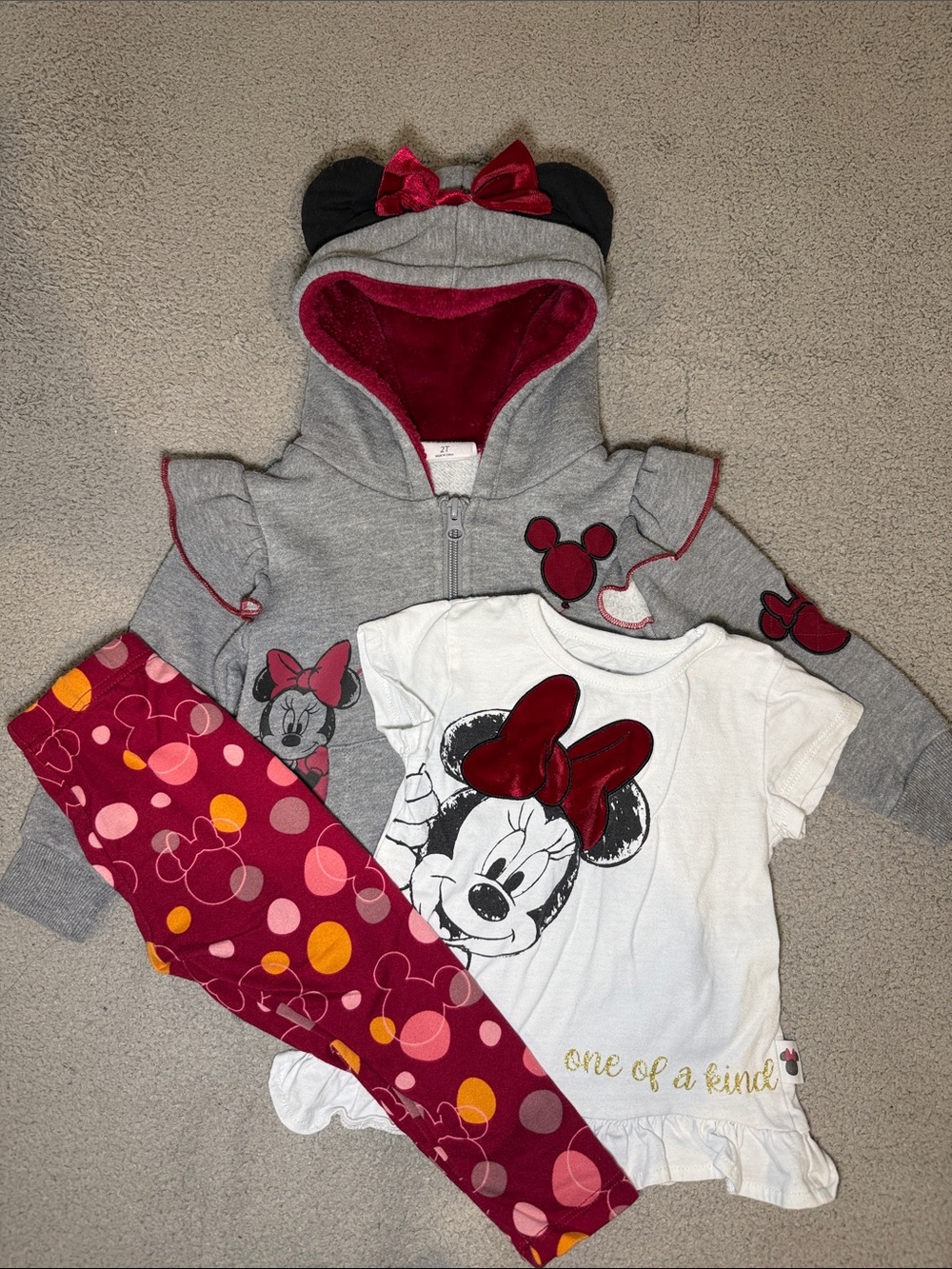 Disney White Tee & Berry Minnie Leggings Set